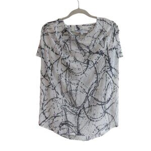 ALLISON IZU Cowl Neck Sheer Mesh Abstract Artsy Top Summer White - Size M
